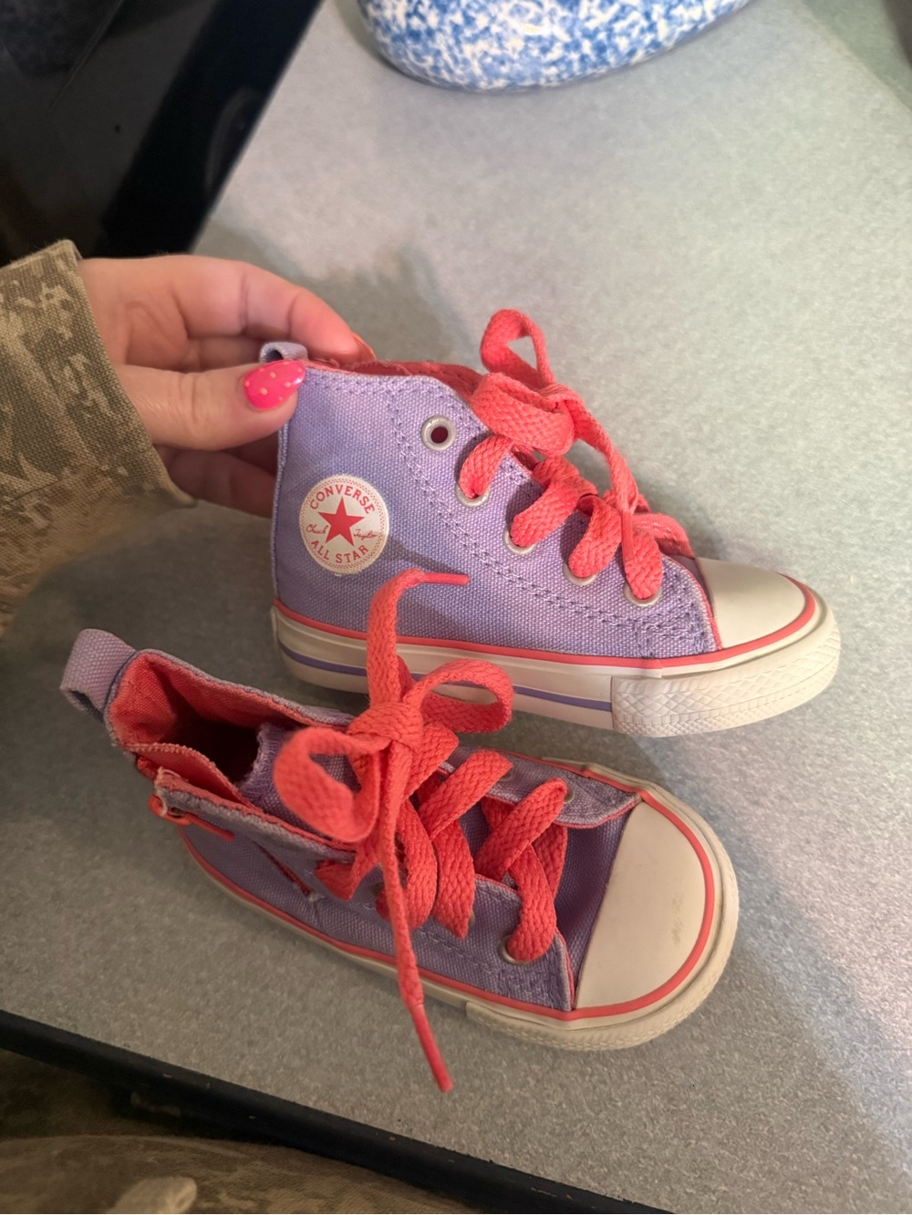 Converse Kids Lavender High Top Sneakers with Coral Laces